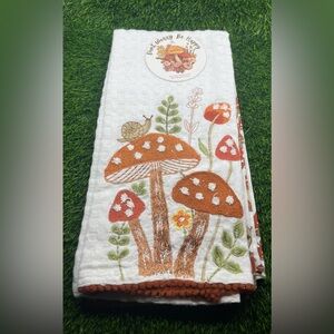 Embroidered Mushroom Kitchen Towel Set, Rust/Cream, NWT